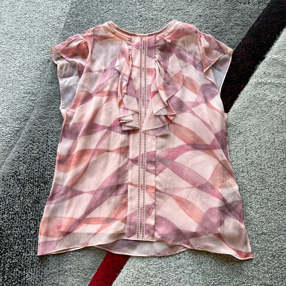 Coach Pink Abstract Print Sheer Ruffled Top